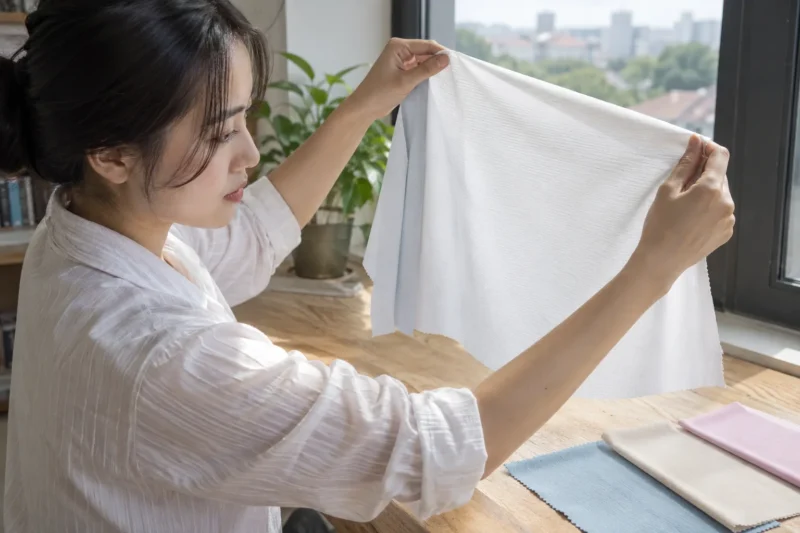 Quan sát bề mặt mẫu vải Airycool dưới ánh sáng tự nhiên