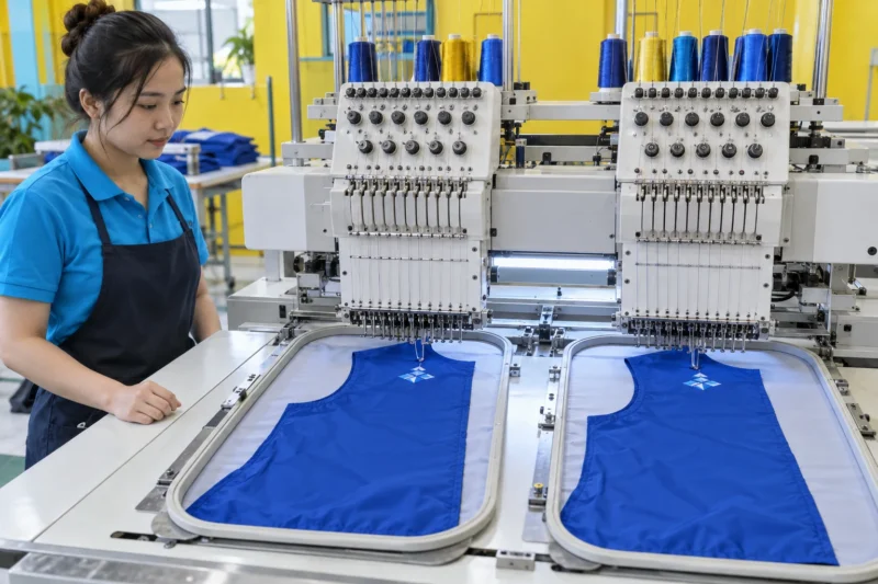 Quy trình thêu logo áo khoác tại xưởng