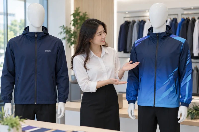 So sánh áo gió trơn và áo gió in chuyển nhiệt