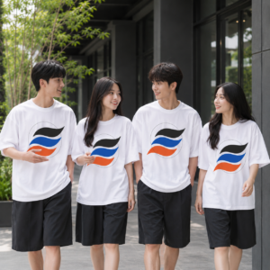 Tập thể mặc Áo lớp màu trắng