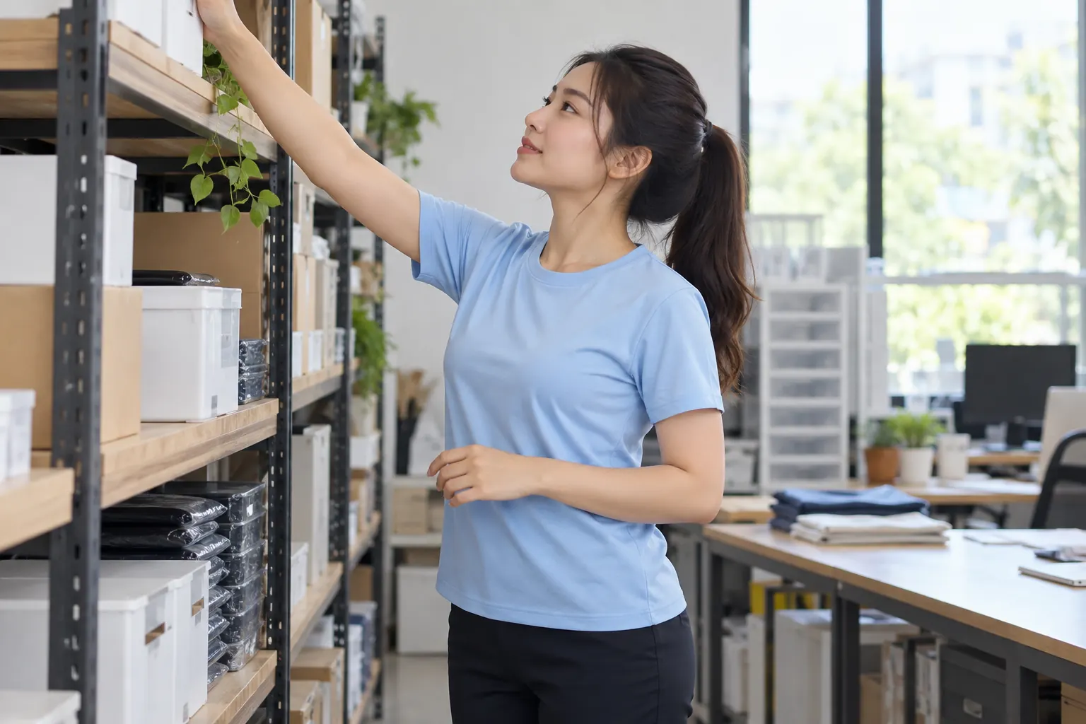 Thân áo thun đồng phục khi giơ tay