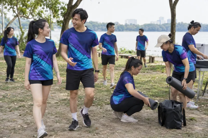 Thành viên mặc đồng phục CLB in chuyển nhiệt trong hoạt động thực tế