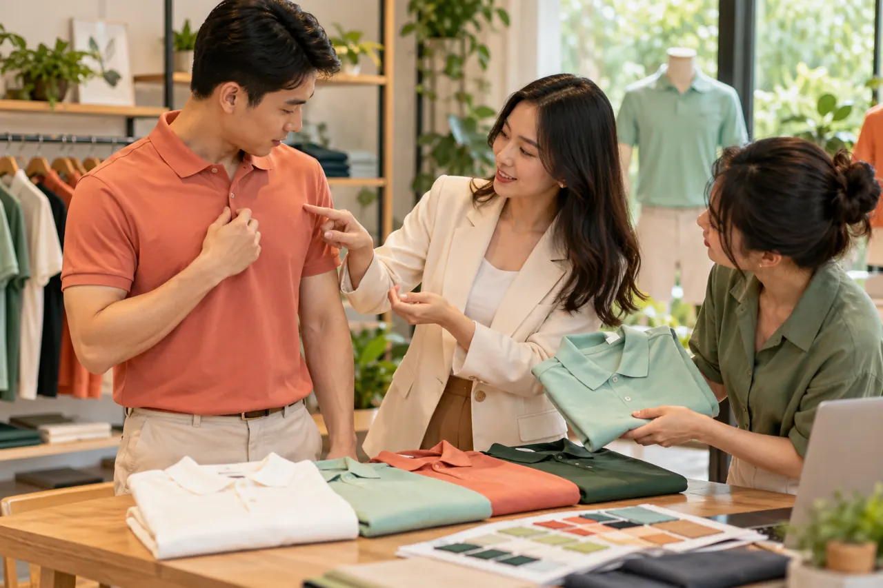 Thảo luận vị trí logo áo với khách