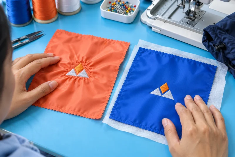 Thêu logo áo gió không làm nhăn bề mặt