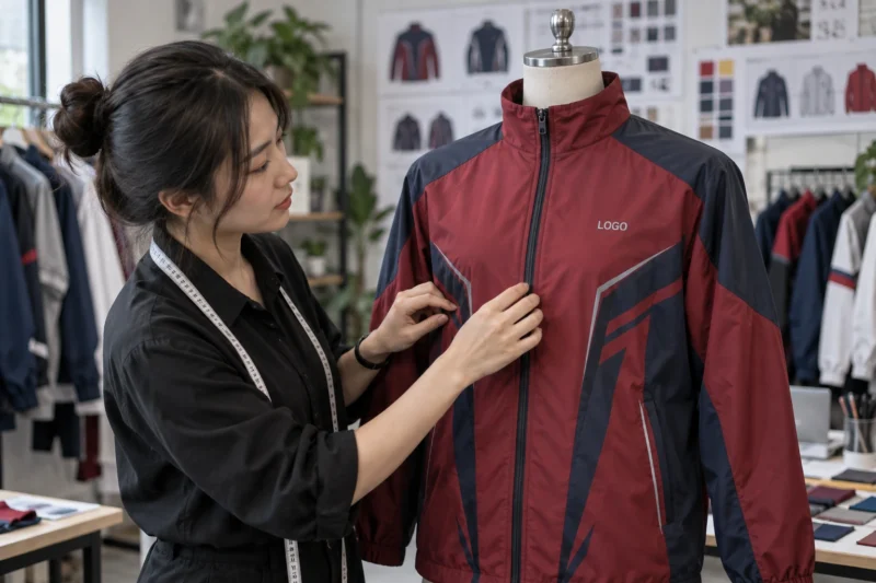 Thiết kế áo gió in chuyển nhiệt quanh khóa kéo