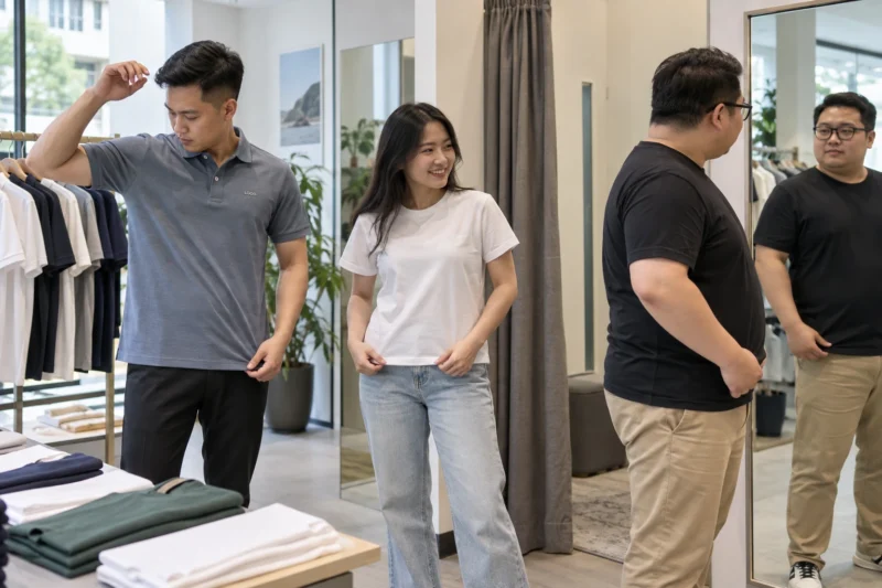 Thử áo trước khi chốt size đồng phục
