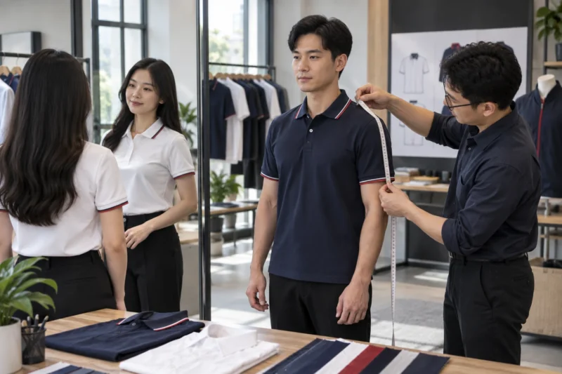 Thử form khi thiết kế đồng phục công ty
