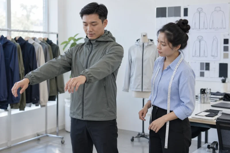 Thử form mẫu áo khoác gió