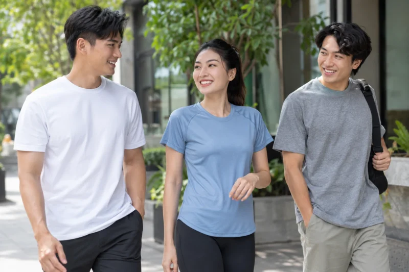 Vải may áo thun cổ tròn đồng phục