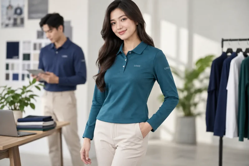 Vị trí in thêu logo trên áo thun đồng phục tay dài