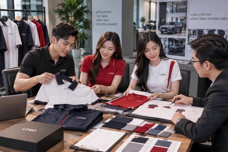 Duyệt mẫu trước khi may đồng phục showroom ô tô