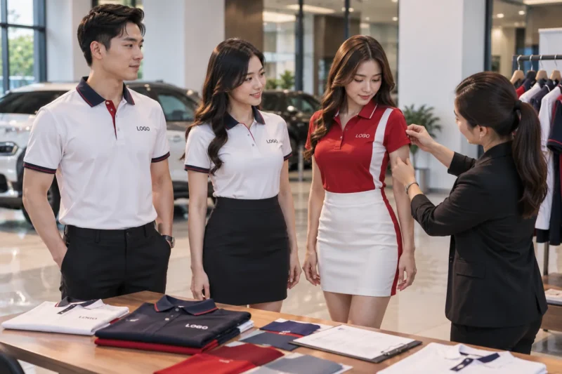 Kiểm tra size đồng phục nhân viên showroom ô tô - đồng phục showroom ô tô