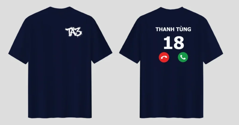 Áo lớp 7A3 xanh navy in tên và số riêng – Maket mặt trước và mặt sau áo lớp 7A3 xanh navy. – 4