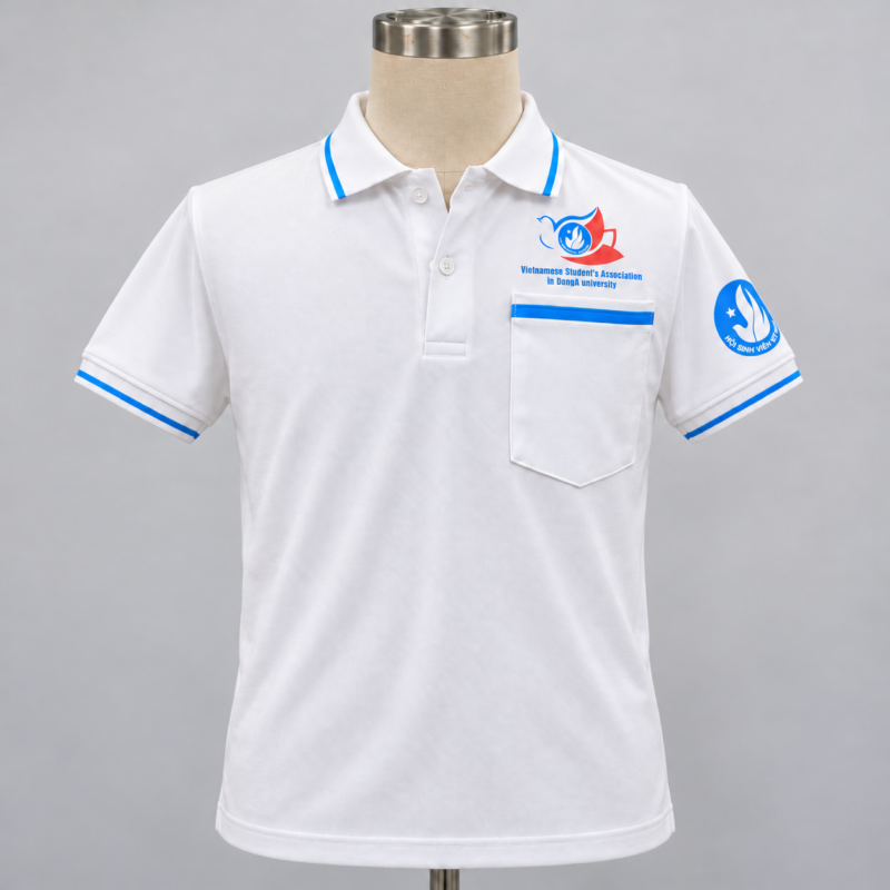 Đồng phục sinh viên – 21 áo sơ mi và 21 áo polo túi ngực – Áo polo đồng phục sinh viên trắng phối xanh – ảnh phục chế từ ảnh thành phẩm. – 1