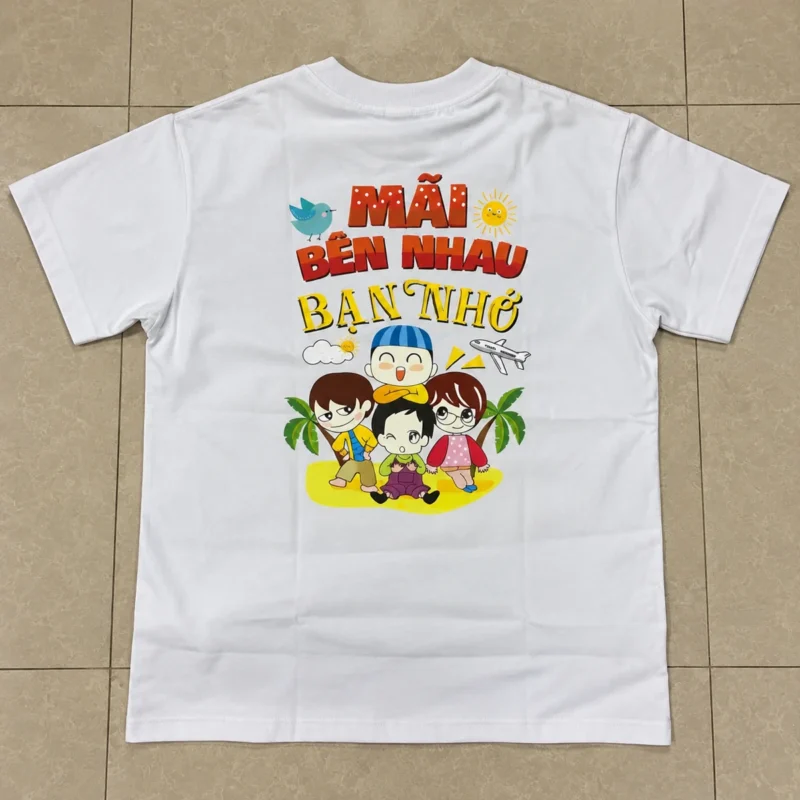 48 áo thun in hình Mãi bên nhau – Cotton 250 gsm – Mặt sau áo in chữ Mãi bên nhau – Bạn nhớ và nhóm nhân vật hoạt hình. – 2