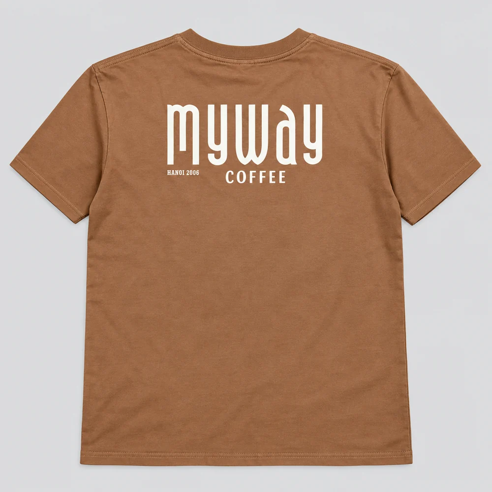 Áo thun Myway Coffee màu nâu, logo in sau lưng, thành phẩm MS125
