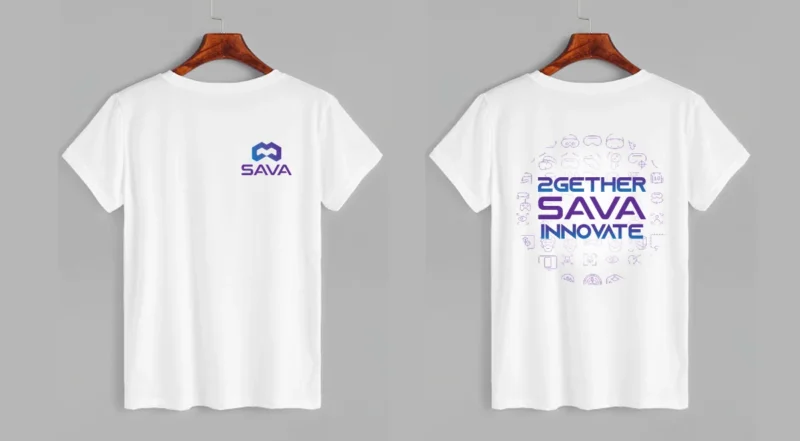 Áo thun SAVA META trắng in hình trước sau – Maket mặt trước và mặt sau áo thun SAVA META, logo ngực trái và hình in sau lưng. – 2