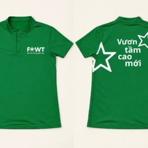 Áo thun cổ tàu FAWT xanh – mặt trước và sau