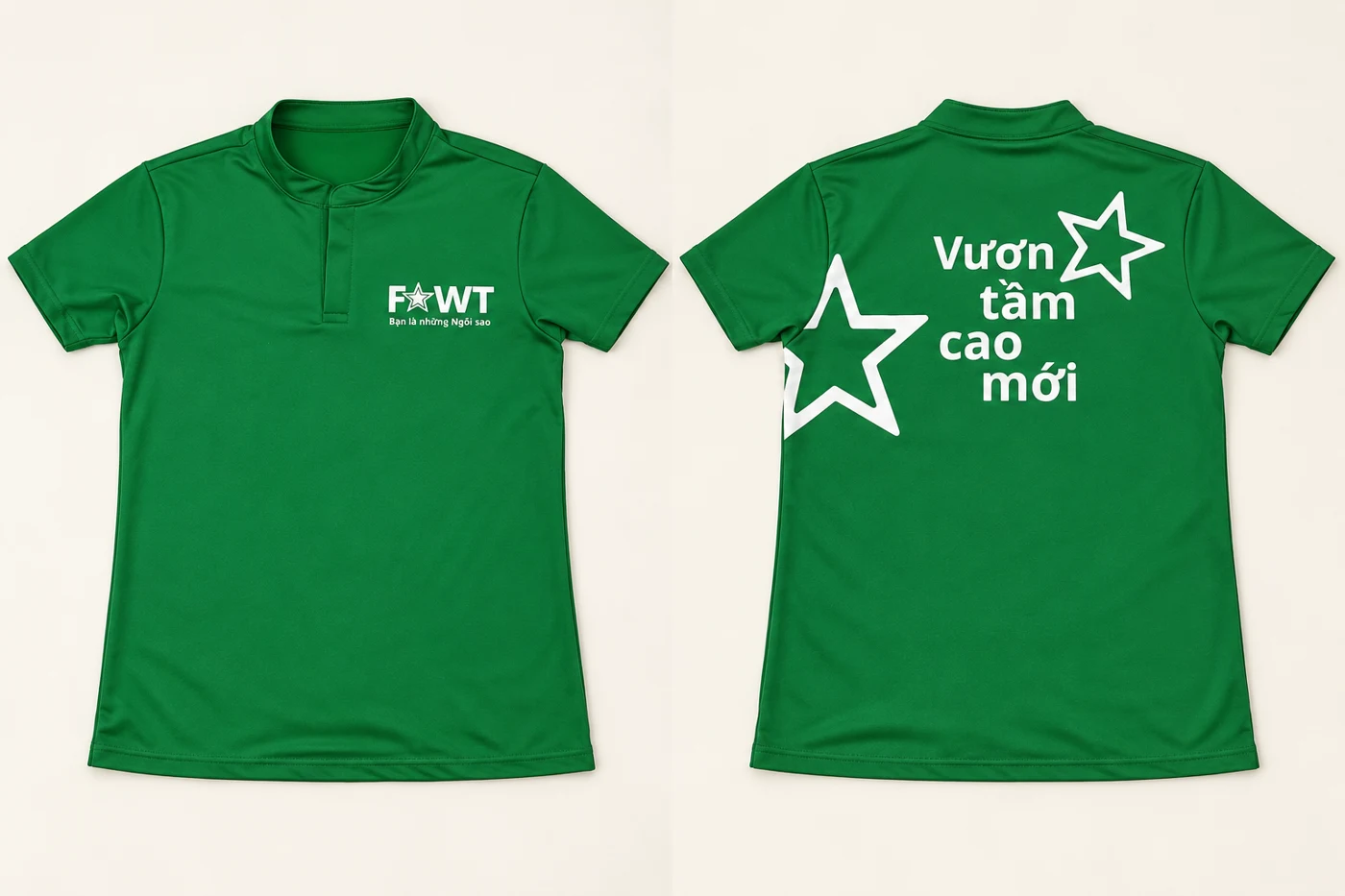 Áo thun cổ tàu FAWT xanh – mặt trước và sau Áo thun cổ tàu FAWT xanh – mặt trước và sau