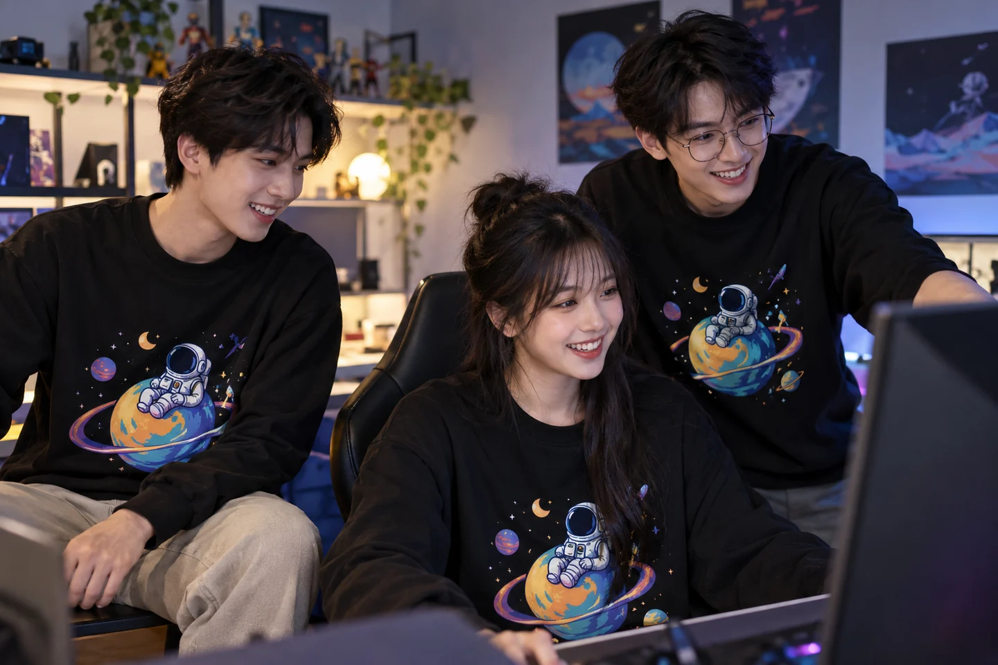 Ba bạn trẻ trong phòng game