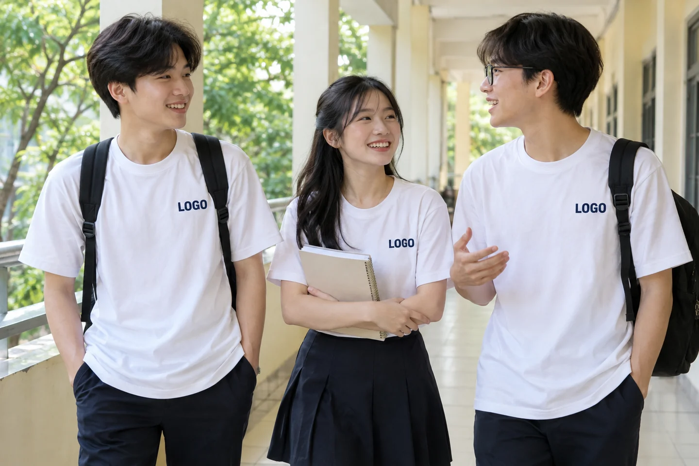 Ba học sinh mặc áo đồng phục