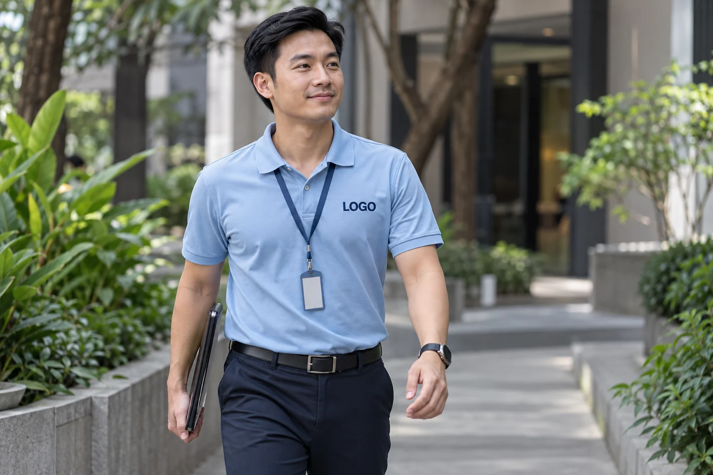 Điều phối viên áo polo xanh