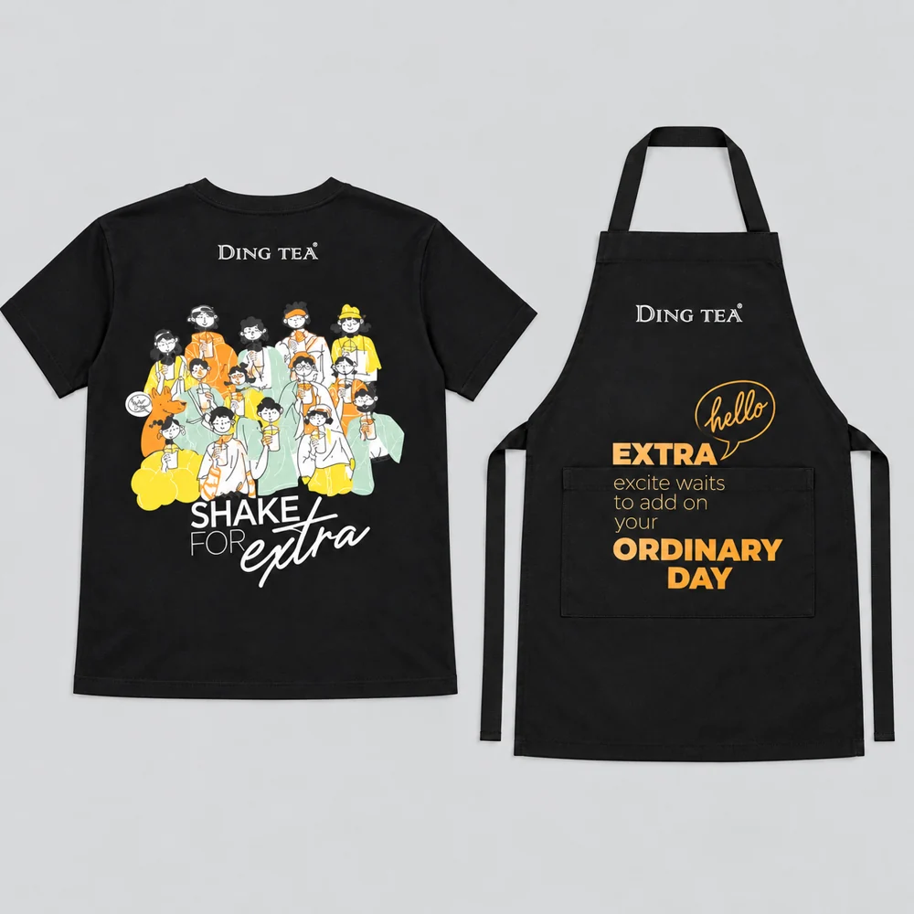 Áo thun và tạp dề đồng phục Ding Tea màu đen tại VIE Uniform