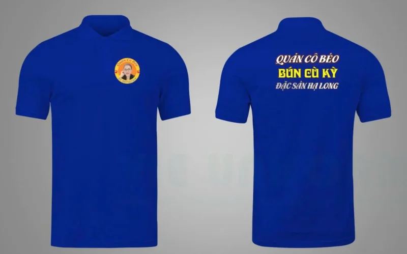 Đồng phục Quán Cô Béo – Áo polo xanh bích và tạp dề – Maket mặt trước và mặt sau áo polo Quán Cô Béo. – 5