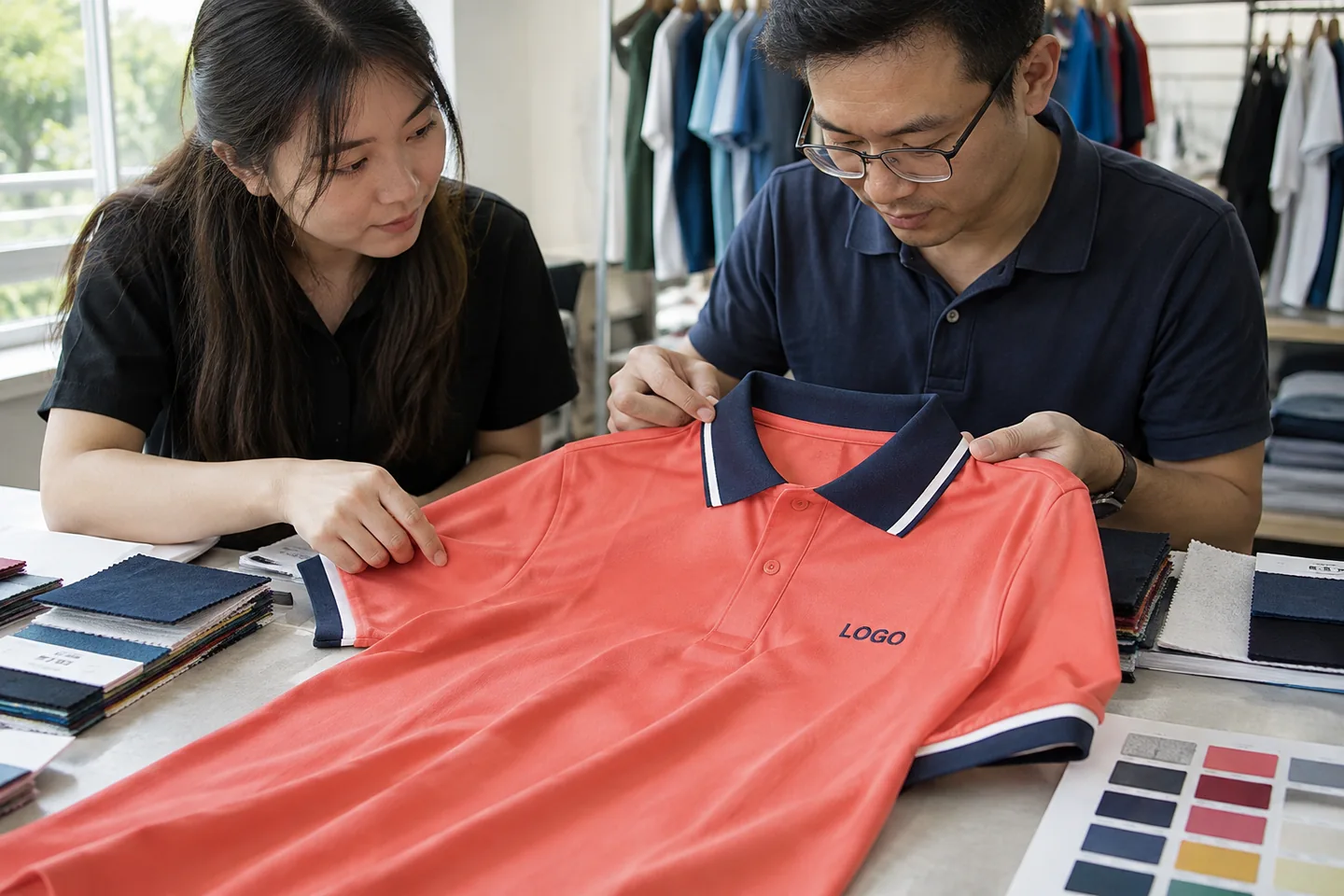 Kiểm tra đường ráp vai và bo cổ polo