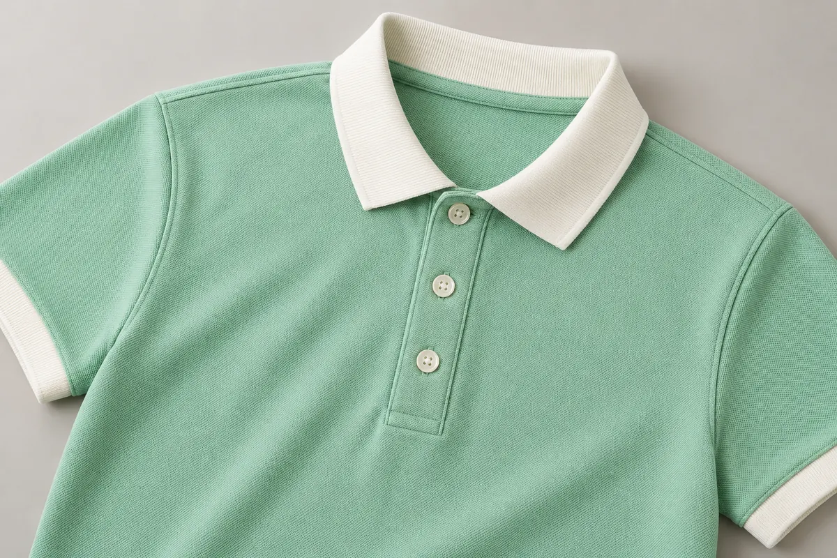Minh họa nẹp cúc polo phối cổ sáng trên thân áo mint